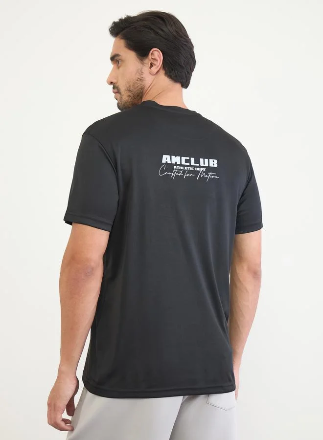 Styli  Men Front and Back Printed Regular Fit Active T-Shirt for Men | Best Price UAE