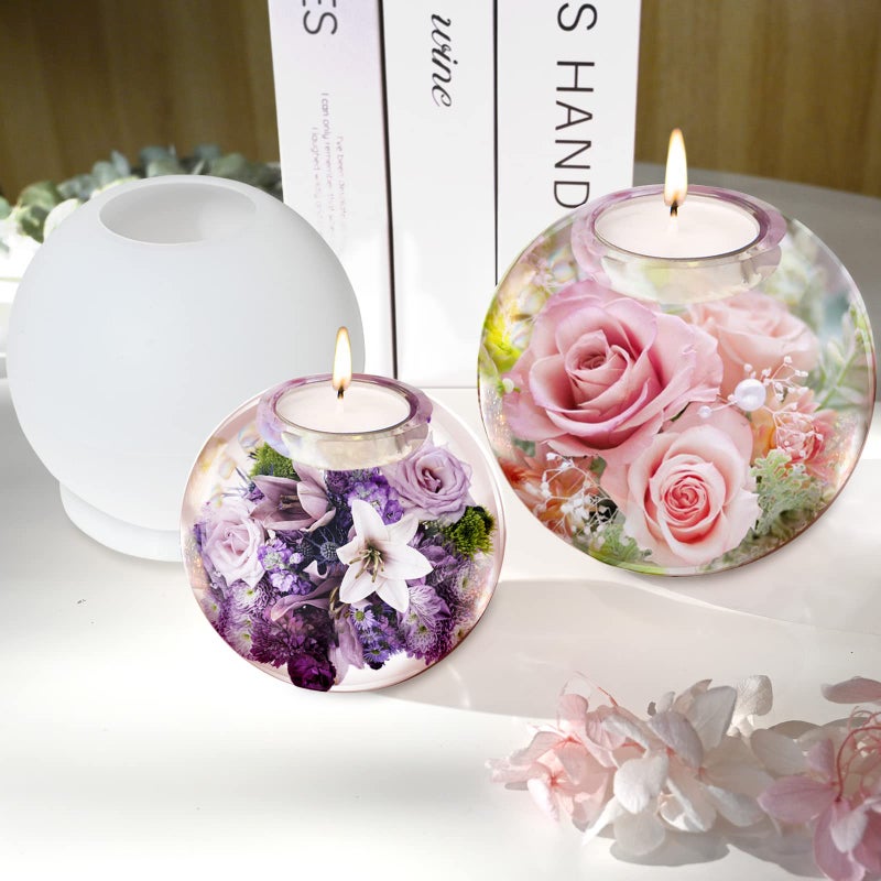 Actvty Tealight Candle Holder Resin Molds, 2 Pcs Sphere Tea Light Holder Molds, Crystals Ball/Orbs Epoxy Resin Molds for DIY Dining Coffee Table Centerpiece, Wedding Decorations - Image 2