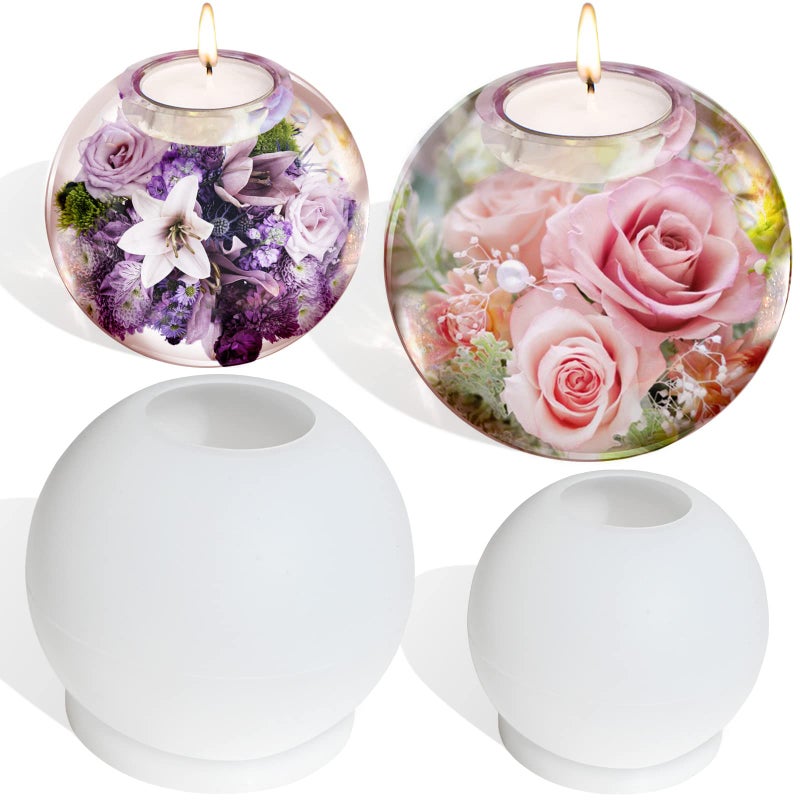 Actvty Tealight Candle Holder Resin Molds, 2 Pcs Sphere Tea Light Holder Molds, Crystals Ball/Orbs Epoxy Resin Molds for DIY Dining Coffee Table Centerpiece, Wedding Decorations - Image 1