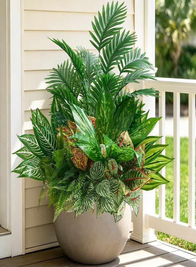 Alecono Artificial Plants Outdoor 11 Bundles - UV Resistant Fake Greenery Stems, Faux Fern for Window Box, Porch and Patio Decor, Maintenance-Free Realistic Bushes for Planters (No Planter) - Image 1