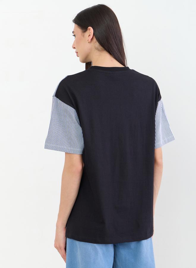 Styli Black Oversized Slogan Printed 100% Cotton T-Shirt - Image 4