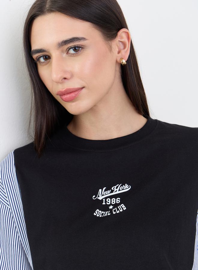 Styli Black Oversized Slogan Printed 100% Cotton T-Shirt - Image 3