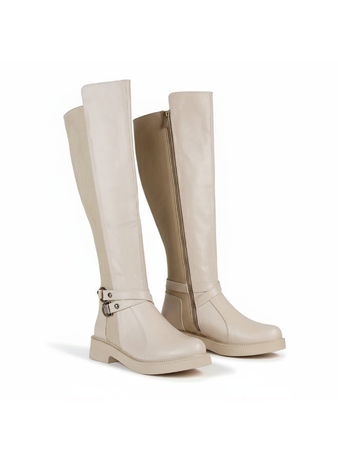 لايف ستيلاش  بوت طويل  من جلد و شمواه  أنيق  LB-47 - بيج - Image 1