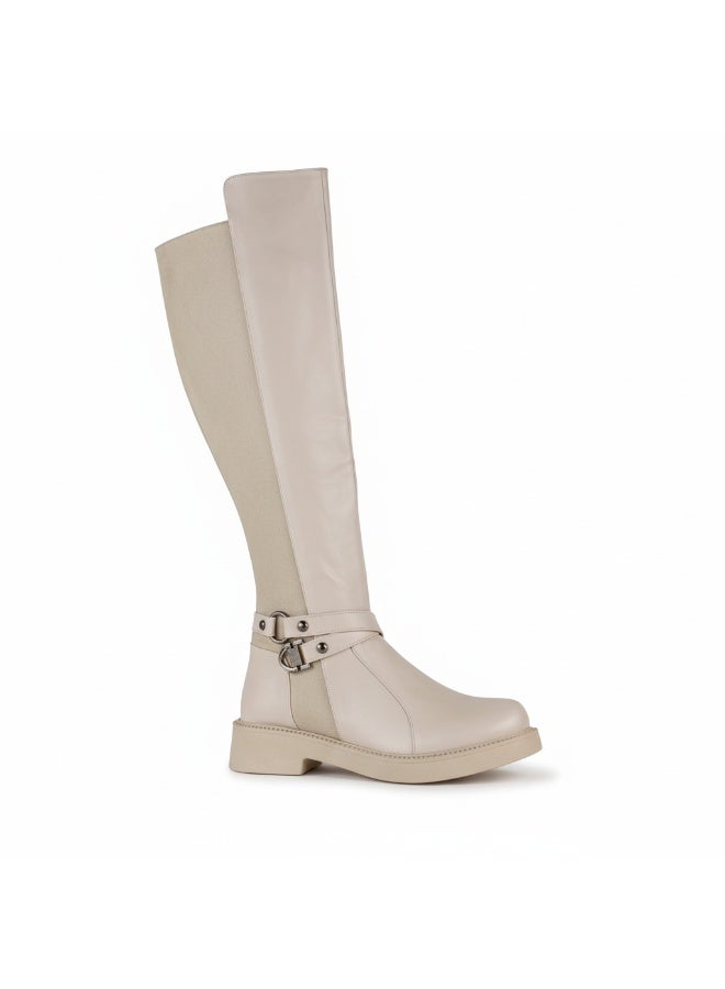 لايف ستيلاش  بوت طويل  من جلد و شمواه  أنيق  LB-47 - بيج - Image 3