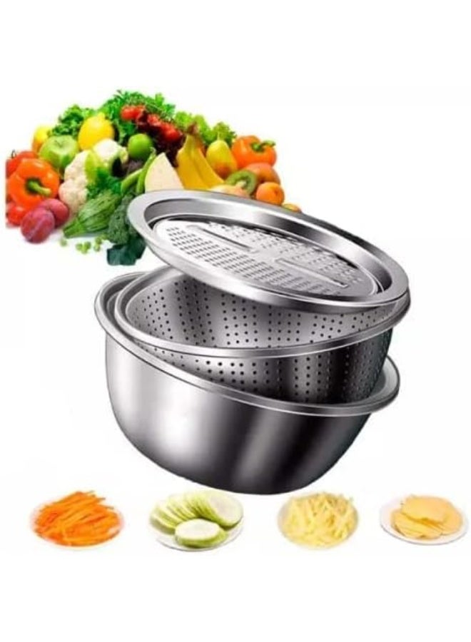 Vegetable Strainer Vegetable Slicer Cheese Grater, stainless steel drain Chopper Veggie Spiralizer Food Slicer Onion Dicer Potato Cutter Cheese Grater with Large Container Drain Basket for Kitchen  - Image 4