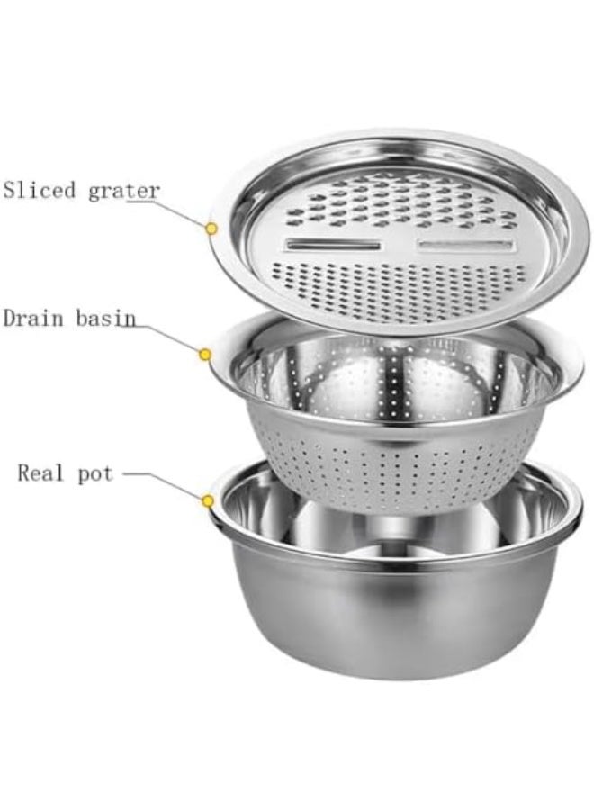 Vegetable Strainer Vegetable Slicer Cheese Grater, stainless steel drain Chopper Veggie Spiralizer Food Slicer Onion Dicer Potato Cutter Cheese Grater with Large Container Drain Basket for Kitchen  - Image 2