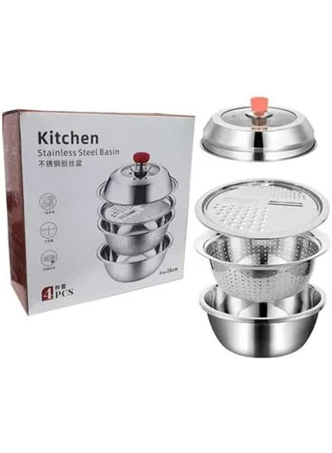Vegetable Strainer Vegetable Slicer Cheese Grater, stainless steel drain Chopper Veggie Spiralizer Food Slicer Onion Dicer Potato Cutter Cheese Grater with Large Container Drain Basket for Kitchen  - Image 1