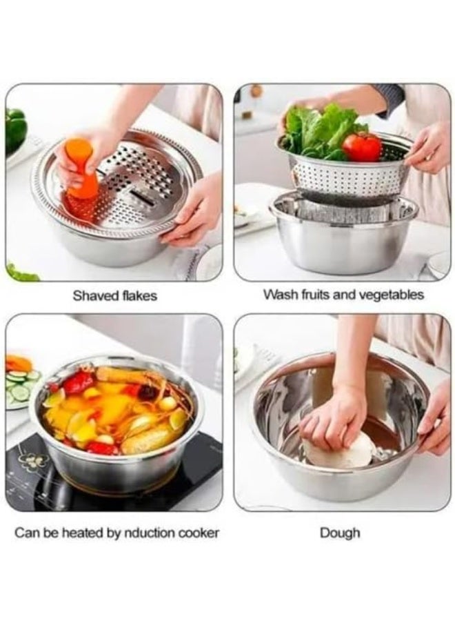Vegetable Strainer Vegetable Slicer Cheese Grater, stainless steel drain Chopper Veggie Spiralizer Food Slicer Onion Dicer Potato Cutter Cheese Grater with Large Container Drain Basket for Kitchen  - Image 3