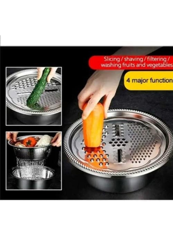Vegetable Strainer Vegetable Slicer Cheese Grater, stainless steel drain Chopper Veggie Spiralizer Food Slicer Onion Dicer Potato Cutter Cheese Grater with Large Container Drain Basket for Kitchen  - Image 5