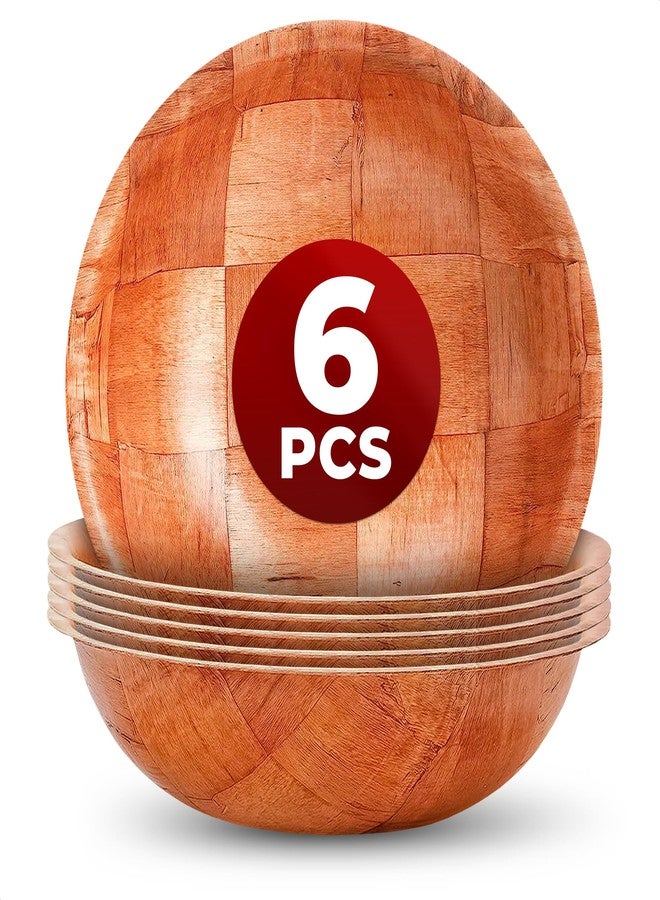 Reluen 6 Pack Wooden Salad Bowls - 8"Wx2"H Holiday Wooden Salad Bowl Set for Pasta, Fruit or Side Dishes, Glossy & Easy to Clean Surface, for Party Dinners, Brunches, Weddings, Great Mothers Day Table Decor - Image 1