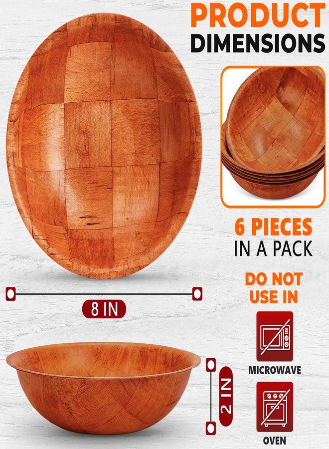 Reluen 6 Pack Wooden Salad Bowls - 8"Wx2"H Holiday Wooden Salad Bowl Set for Pasta, Fruit or Side Dishes, Glossy & Easy to Clean Surface, for Party Dinners, Brunches, Weddings, Great Mothers Day Table Decor - Image 2
