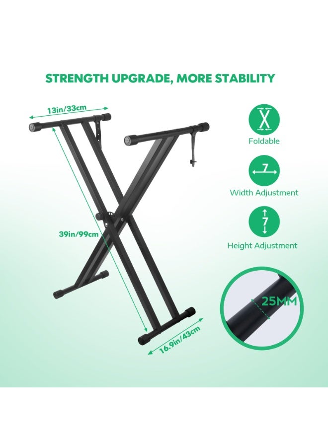 والالا حامل لوحة مفاتيح البيانو مزدوج X حامل لوحة مفاتيح شديد التحمل مع أحزمة قفل، يوفر أساسًا قويًا للغاية للوحات المفاتيح من 49 إلى 88 مفتاحًا، 7 ارتفاعات قابلة للتعديل - Image 3