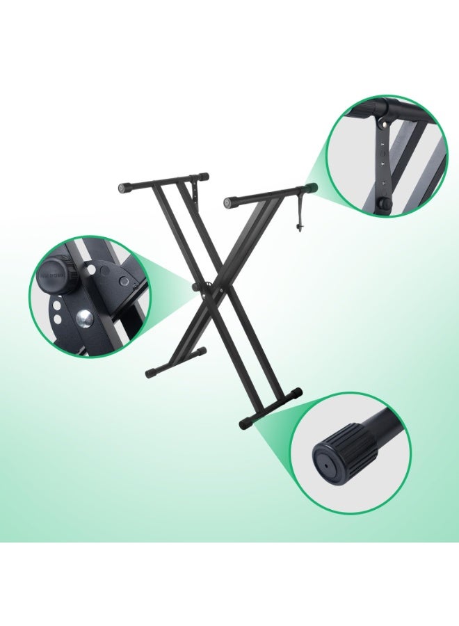 والالا حامل لوحة مفاتيح البيانو مزدوج X حامل لوحة مفاتيح شديد التحمل مع أحزمة قفل، يوفر أساسًا قويًا للغاية للوحات المفاتيح من 49 إلى 88 مفتاحًا، 7 ارتفاعات قابلة للتعديل - Image 4