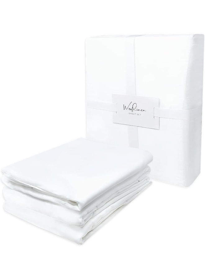 Wooflinen Wooflinen 100% Bamboo 4pc Sheet Set Matte White Modern Look Breathtakingly Soft Sheets (California King)  - Image 1