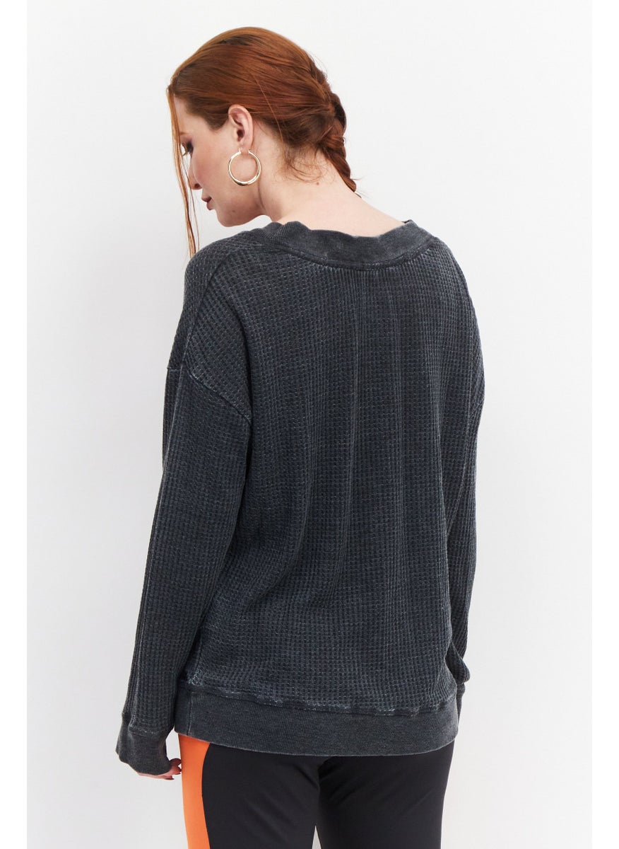 Marc New York Women Long Sleeve Solid Sweatshirt, Charcoal  - Image 4