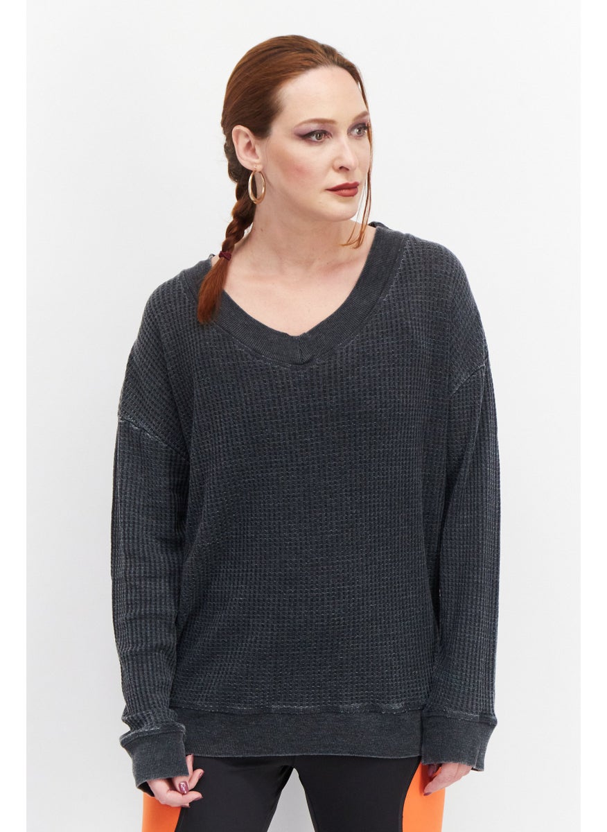 Marc New York Women Long Sleeve Solid Sweatshirt, Charcoal  - Image 1