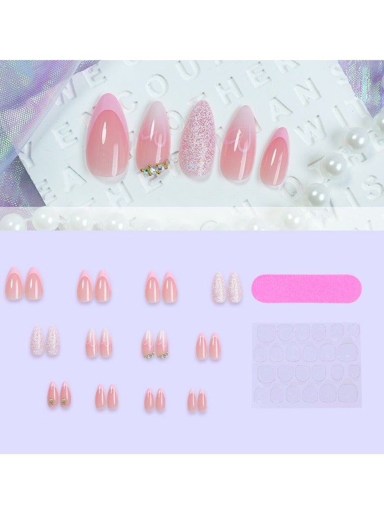 جوسكوين أظافر لاصقة 24 قطعة، فن الأظافر على شكل لوزة أوركيد، فن الأظافر الحصري لعيد الحب الرومانسي: أظافر لاصقة بريقية بتدرج لوني وردي وأبيض، أطراف أظافر عصرية قابلة للارتداء على طراز INS، تعكس الأناقة والتميز بشكل مثالي، أظافر أكريليك صناعية مع مجموعة لاصقة. - Image 4
