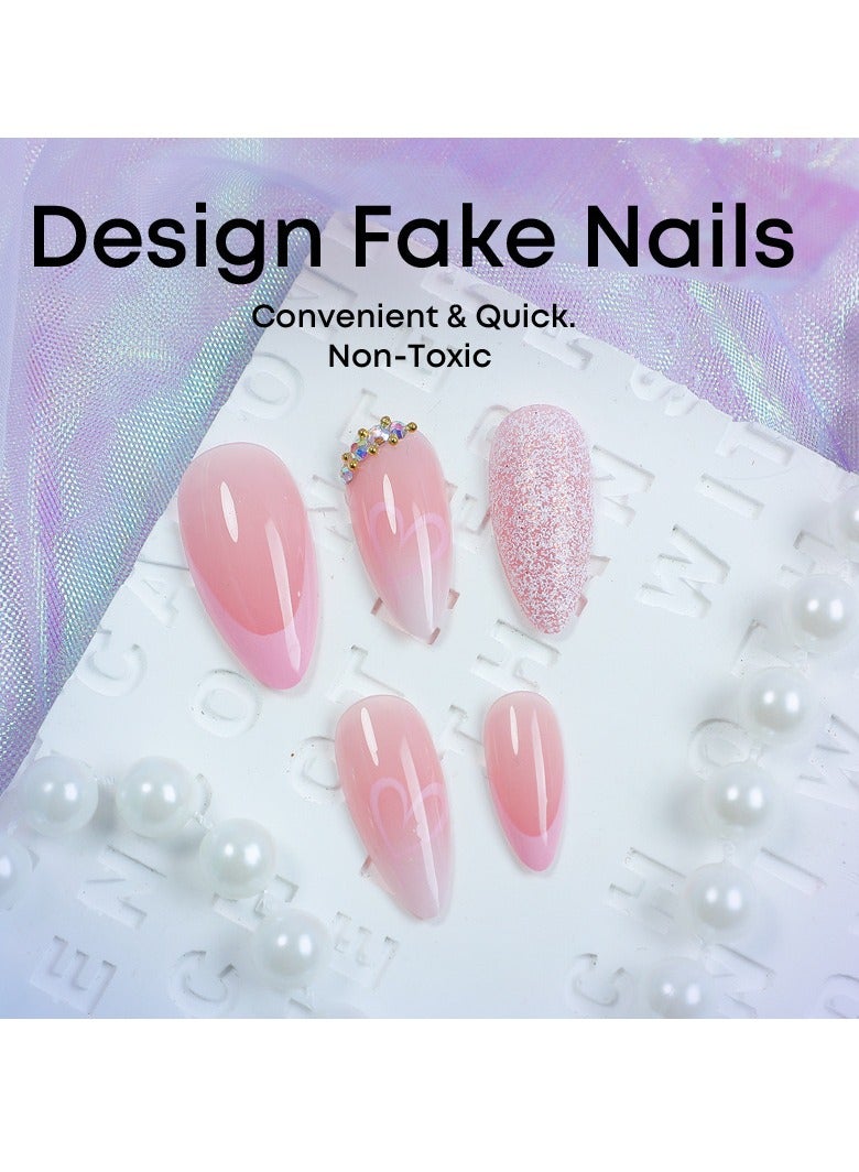 جوسكوين أظافر لاصقة 24 قطعة، فن الأظافر على شكل لوزة أوركيد، فن الأظافر الحصري لعيد الحب الرومانسي: أظافر لاصقة بريقية بتدرج لوني وردي وأبيض، أطراف أظافر عصرية قابلة للارتداء على طراز INS، تعكس الأناقة والتميز بشكل مثالي، أظافر أكريليك صناعية مع مجموعة لاصقة. - Image 2