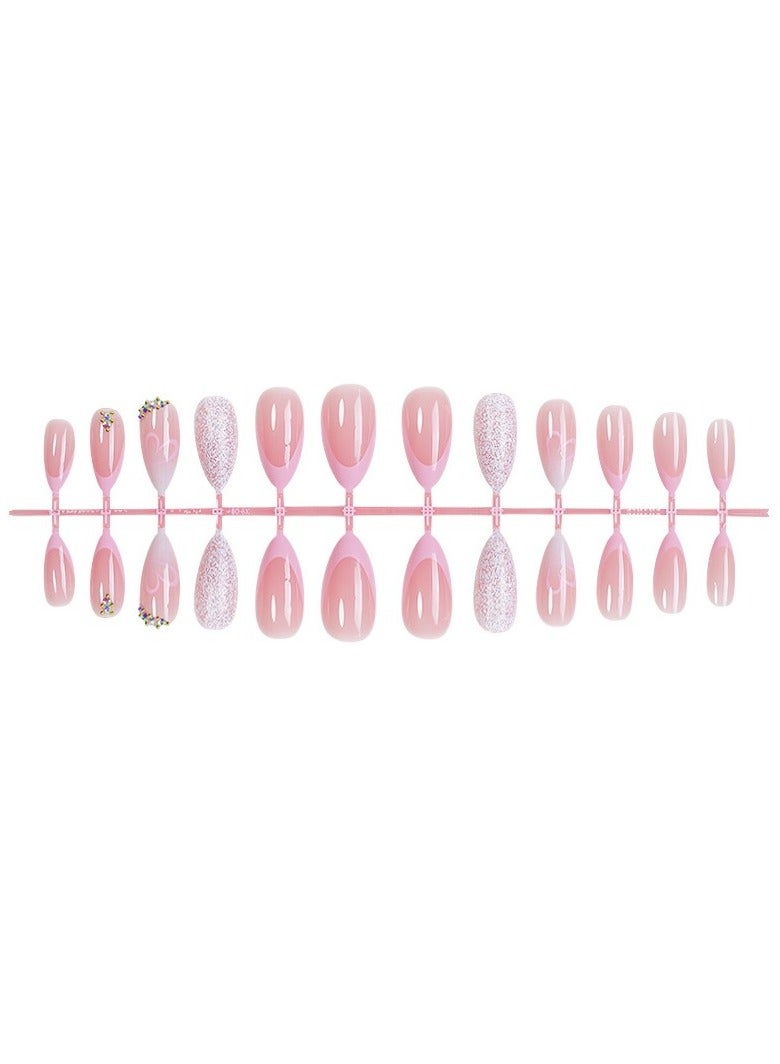 جوسكوين أظافر لاصقة 24 قطعة، فن الأظافر على شكل لوزة أوركيد، فن الأظافر الحصري لعيد الحب الرومانسي: أظافر لاصقة بريقية بتدرج لوني وردي وأبيض، أطراف أظافر عصرية قابلة للارتداء على طراز INS، تعكس الأناقة والتميز بشكل مثالي، أظافر أكريليك صناعية مع مجموعة لاصقة. - Image 5