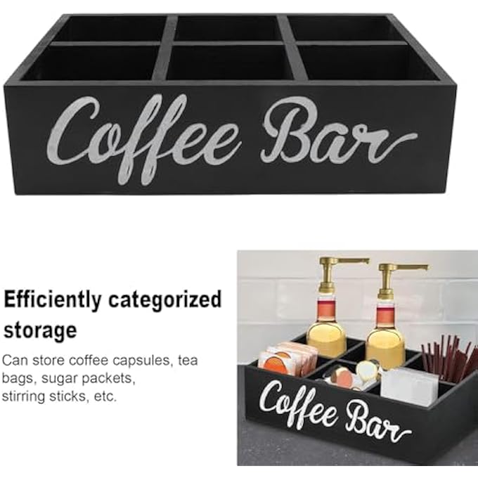 Wisoqu Coffee Station Organizer For Countertop Wood Coffee Pods Holder Storage Basket With Divider Coffee And Tea Condiment Storage Organizer For Countertop Farmhouse - Image 5