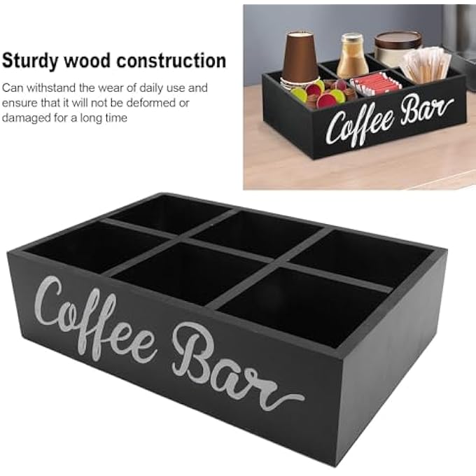 Wisoqu Coffee Station Organizer For Countertop Wood Coffee Pods Holder Storage Basket With Divider Coffee And Tea Condiment Storage Organizer For Countertop Farmhouse - Image 4