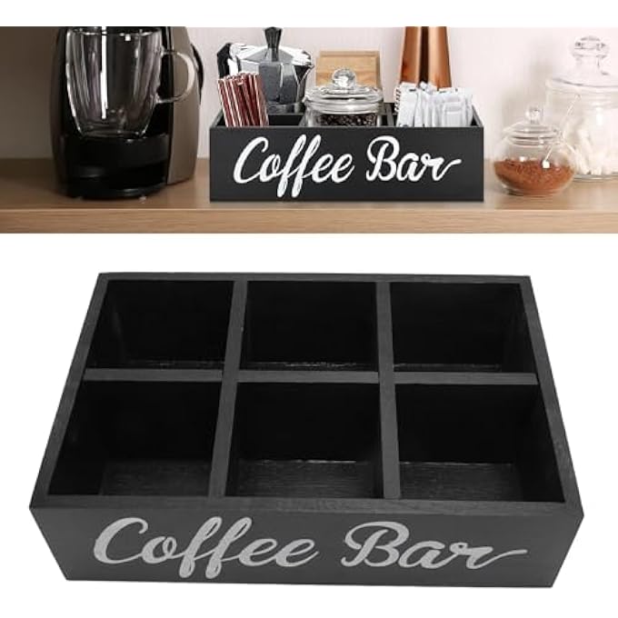 Wisoqu Coffee Station Organizer For Countertop Wood Coffee Pods Holder Storage Basket With Divider Coffee And Tea Condiment Storage Organizer For Countertop Farmhouse - Image 2