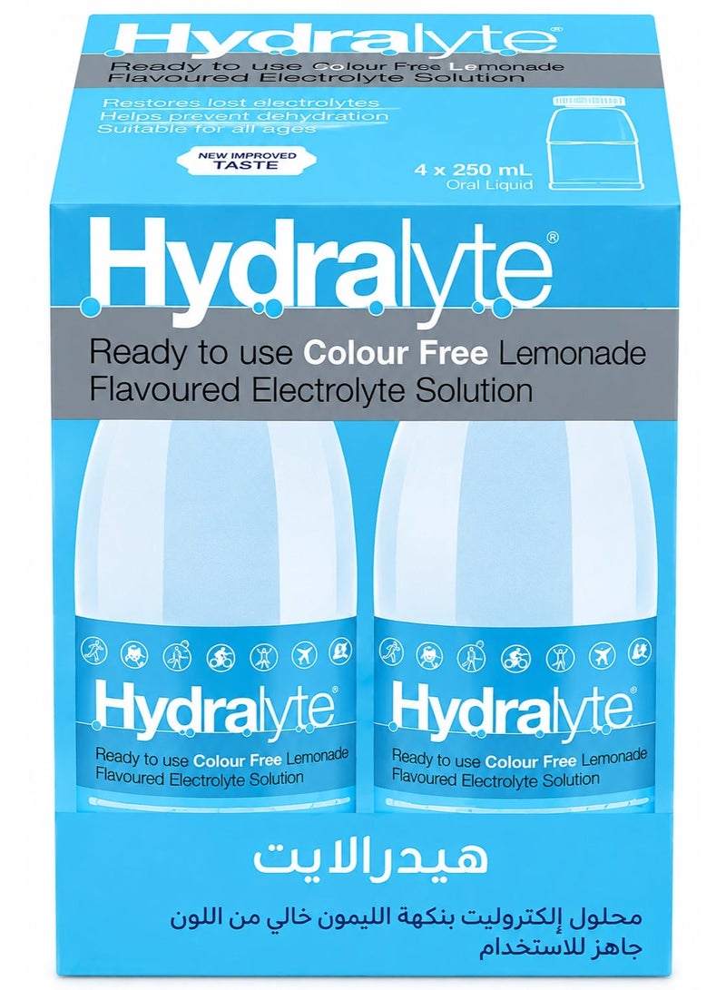 Hydralyte Colour Free Lemonade Electrolyte Solution 4 × 250ml - Image 1