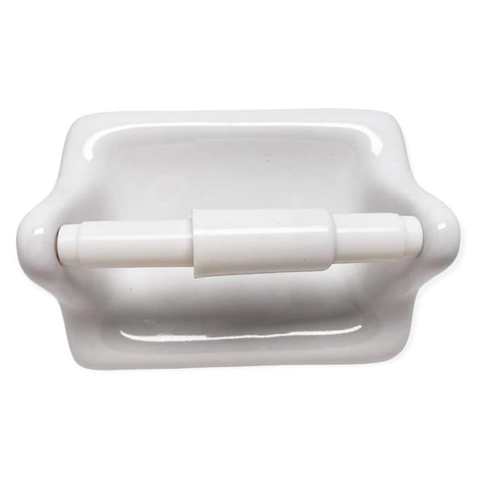 GLAZED CERAMIC BATHROOM TOILET PAPER HOLDER ACCESSORY WHITE NOT FOR FLAT SURFACE INSTALLATION