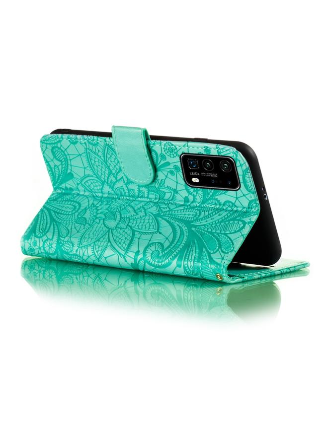 اس-توب جراب لهاتف Huawei P40 Pro، جراب جلدي أفقي قابل للطي بنقش زهور الدانتيل مع حامل وفتحات للبطاقات ومحفظة وإطار صورة وحبل تعليق - Image 5