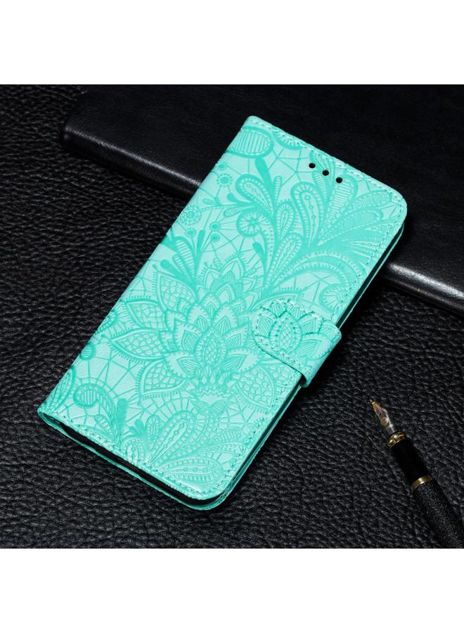 اس-توب جراب لهاتف Huawei P40 Pro، جراب جلدي أفقي قابل للطي بنقش زهور الدانتيل مع حامل وفتحات للبطاقات ومحفظة وإطار صورة وحبل تعليق - Image 1