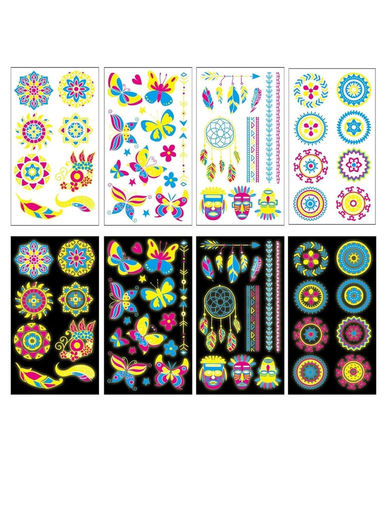 FengSVMA Glow in The Dark Temporary Tattoos 20 Sheet 160+Styles UV Neon Fluorescence Waterproof Tattoo Stickers Body Face Fake Tattoos Perfect for Adult, Rave Festival Accessory Party Supplies - Image 2