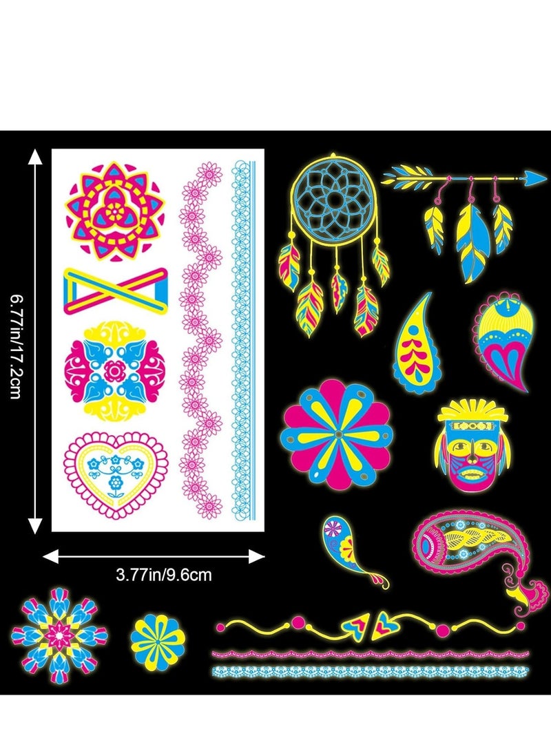 FengSVMA Glow in The Dark Temporary Tattoos 20 Sheet 160+Styles UV Neon Fluorescence Waterproof Tattoo Stickers Body Face Fake Tattoos Perfect for Adult, Rave Festival Accessory Party Supplies - Image 4