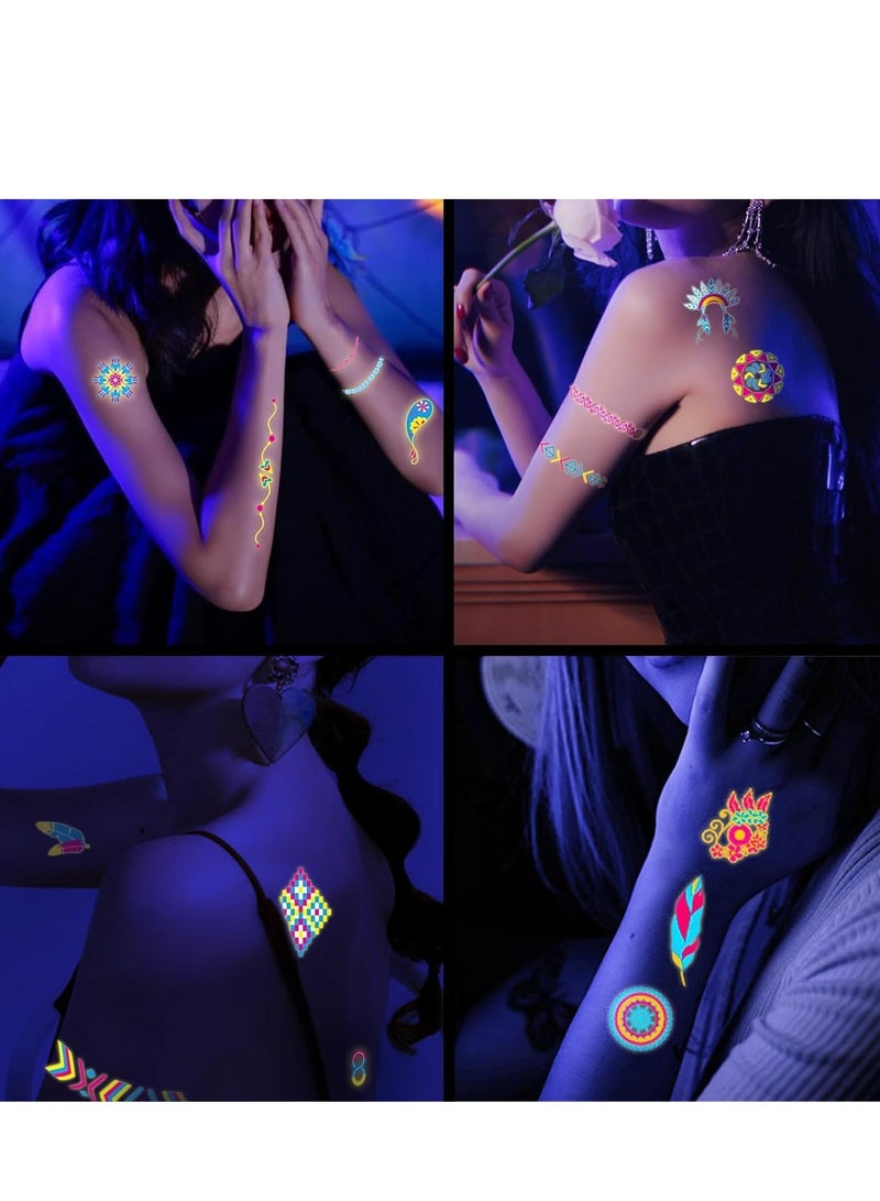 FengSVMA Glow in The Dark Temporary Tattoos 20 Sheet 160+Styles UV Neon Fluorescence Waterproof Tattoo Stickers Body Face Fake Tattoos Perfect for Adult, Rave Festival Accessory Party Supplies - Image 5