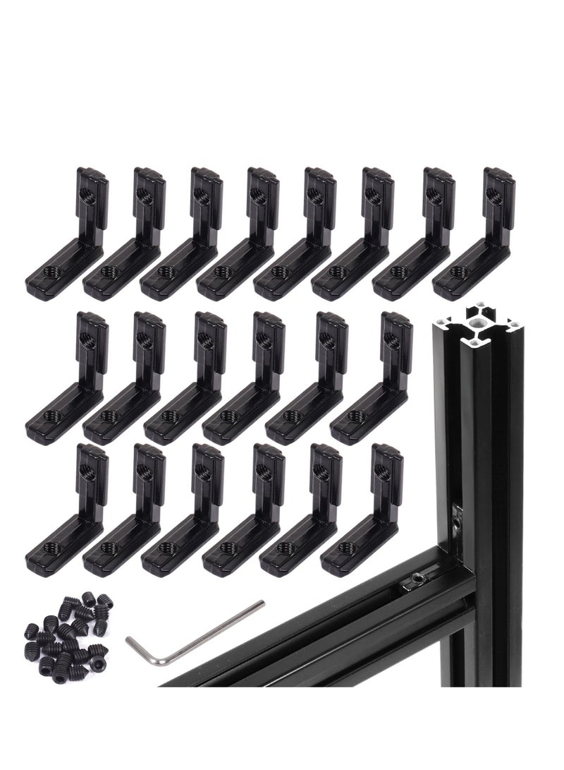 Excefore 2020 Series L-Shape Interior Inside Corner Connector, 20Pcs Black T Slot L-Shape Interior Joint, for Aluminum Extrusion Profile Slot Connector Set 6mm with 40 Screws&Wrench  - Image 1