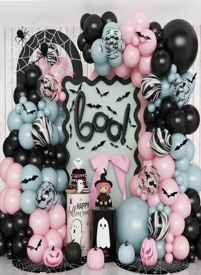 Froova Halloween Balloons Arch Dusty Pink Blue Balloon Garland Kit Boo Foil Balloons with 3D Bat Stickers for Boy or Girl Gender Reveal Night Pink Ghost Spooky One Baby Shower Birthday Party Decor - Image 1