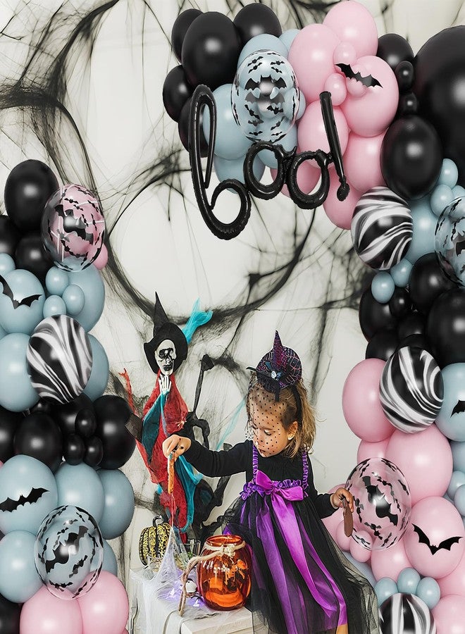 Froova Halloween Balloons Arch Dusty Pink Blue Balloon Garland Kit Boo Foil Balloons with 3D Bat Stickers for Boy or Girl Gender Reveal Night Pink Ghost Spooky One Baby Shower Birthday Party Decor - Image 4