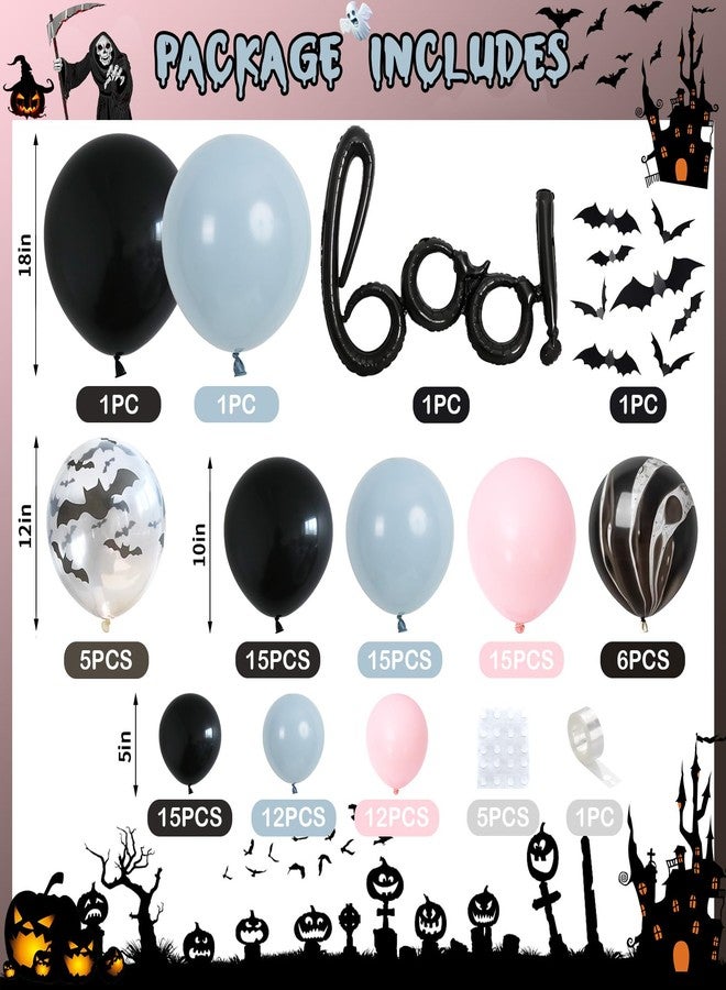 Froova Halloween Balloons Arch Dusty Pink Blue Balloon Garland Kit Boo Foil Balloons with 3D Bat Stickers for Boy or Girl Gender Reveal Night Pink Ghost Spooky One Baby Shower Birthday Party Decor - Image 2