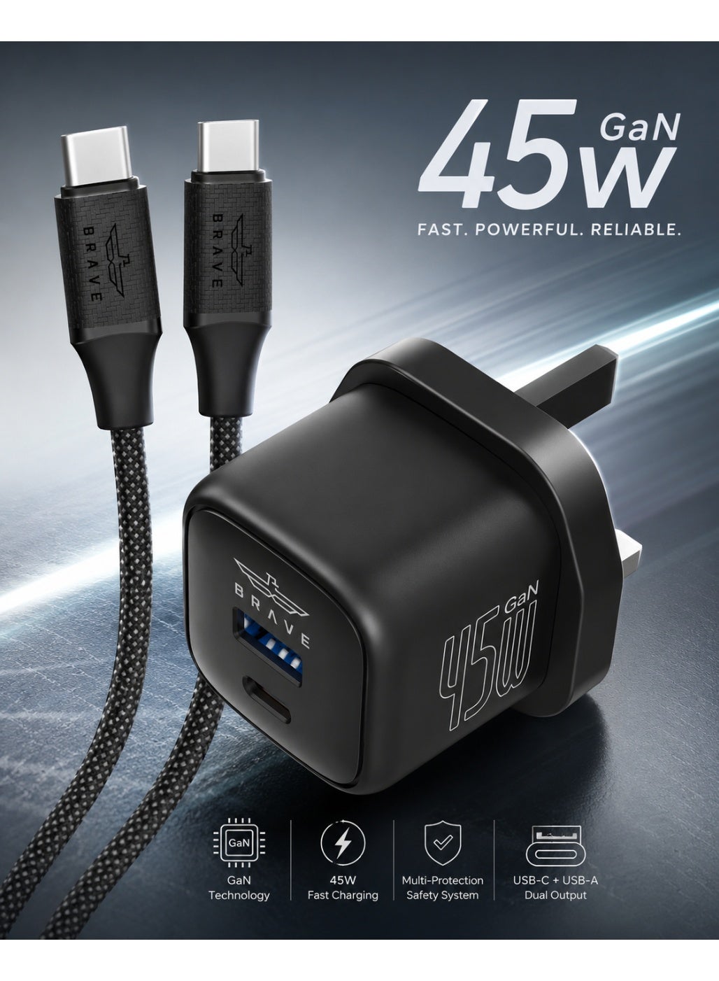 45W Super Fast USB-C Charger with 60W Type-C to Type-C Cable – Dual Port USB-C and USB-A PD Quick Charge Wall Adapter for Phones, Tablets & Laptops, Compatible with iPhone Air, iPhone 17/17 Pro/17 Pro Max, iPhone 16/15/14/13, iPad, Samsung Galaxy S25/S24/S23, Huawei, Xiaomi, Oppo, Vivo, Google Pixel, Compact Travel Charger with Safety Protection – Black