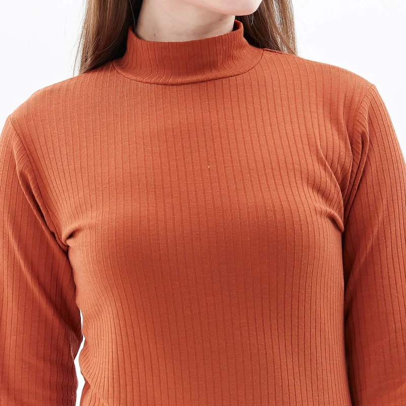 ديفيز Women's Stand Collar Long Sleeve T-Shirt Cinnamon