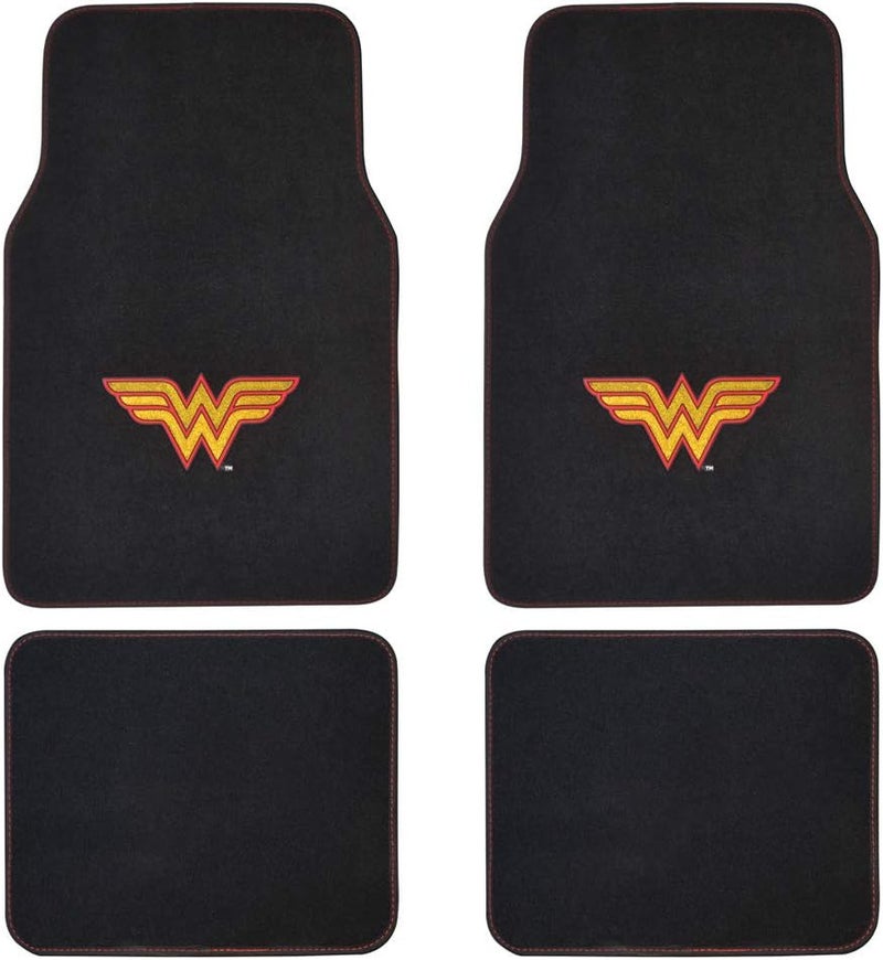 BDK Warner Brothers DC Comics Classic Wonder Woman Licensed Auto Carpet Floor Mats - Universal Fit 4PC Set for Car, Truck, Van, SUV - Image 1