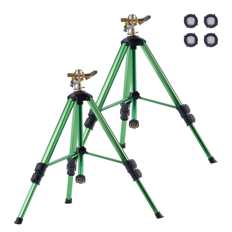 VEVOR Impact Sprinkler on Tripod Base 2 Packs Heavy Duty Tripod Sprinklers with Brass Head 34 NH Connector 360 Degree Large Area Irrigation Sprinkler Adjustable Heights Sprinkler for Yard - Image 2