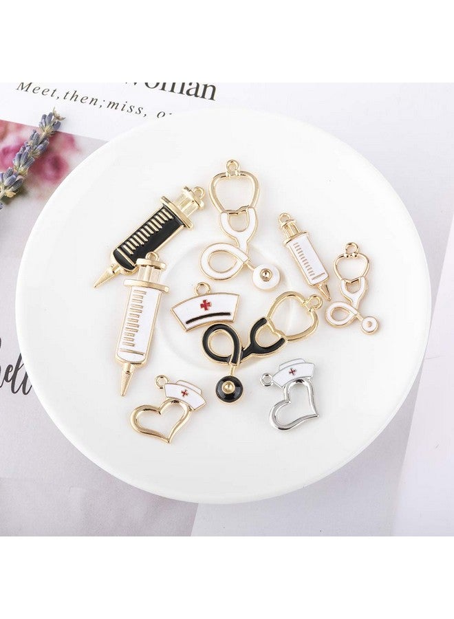 YEYULIN 36Pcs Craft Supplies Enamel Alloy Medical Nurse Charms Pendant Set Dna Stethoscope Syringe Nurse Cap Hat Charms For Jewelry Making Crafting Findings Accessory For Diy Necklace Bracelet  - Image 2