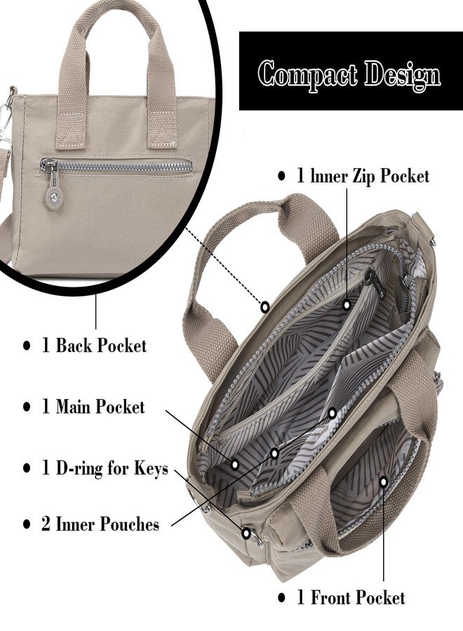 AOCINA Mini Tote Bag with Multi Pockets Small Crossbody Bags for Women Nylon Printed Shoulder Bag(True Khaki) - Image 4