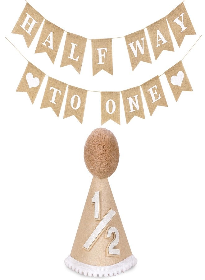 Dokuna 1/2 Birthday Decorations for Boy Girls, Beige 6 Months Birthday Decorations with Half Way to One Banner and Hat for Six Months Half Year Party - Image 1