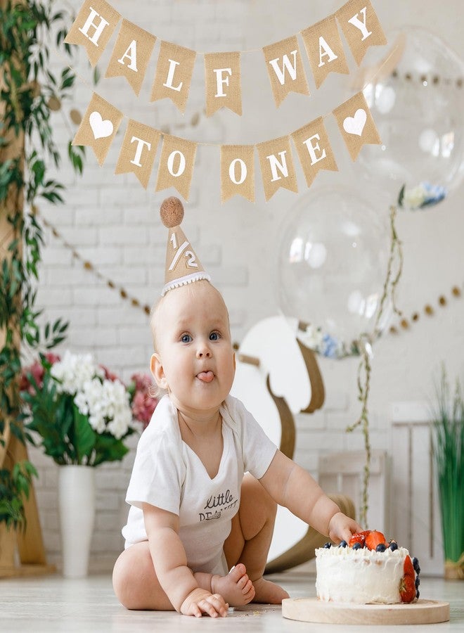 Dokuna 1/2 Birthday Decorations for Boy Girls, Beige 6 Months Birthday Decorations with Half Way to One Banner and Hat for Six Months Half Year Party - Image 2
