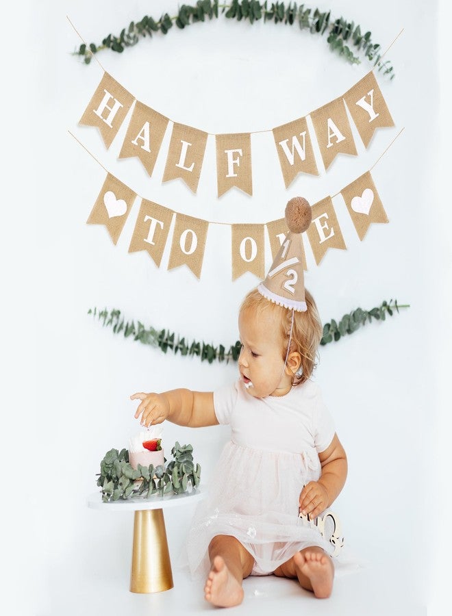 Dokuna 1/2 Birthday Decorations for Boy Girls, Beige 6 Months Birthday Decorations with Half Way to One Banner and Hat for Six Months Half Year Party - Image 3