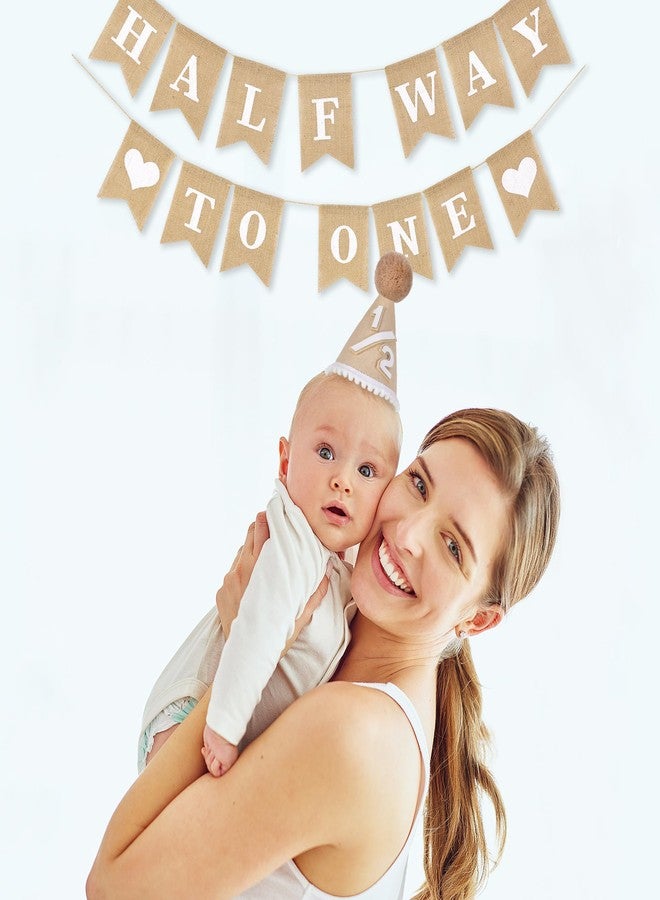 Dokuna 1/2 Birthday Decorations for Boy Girls, Beige 6 Months Birthday Decorations with Half Way to One Banner and Hat for Six Months Half Year Party - Image 4