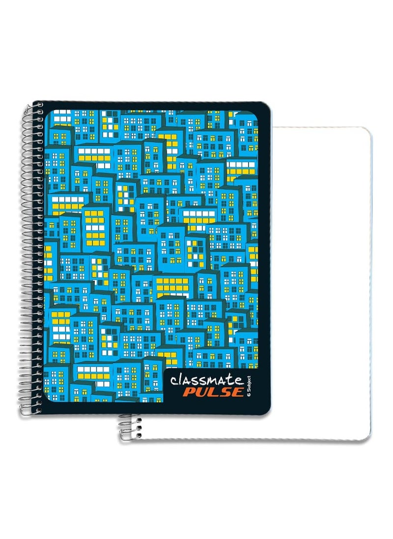 classmate Classmate pulse 6 Subject Spiral Notebook - Pack of 1 | Unruled | 300 Pages | 24.0cm x 18.0cm | Attractive Cover Designs | Soft Cover | Notebooks for College Students  - Image 1