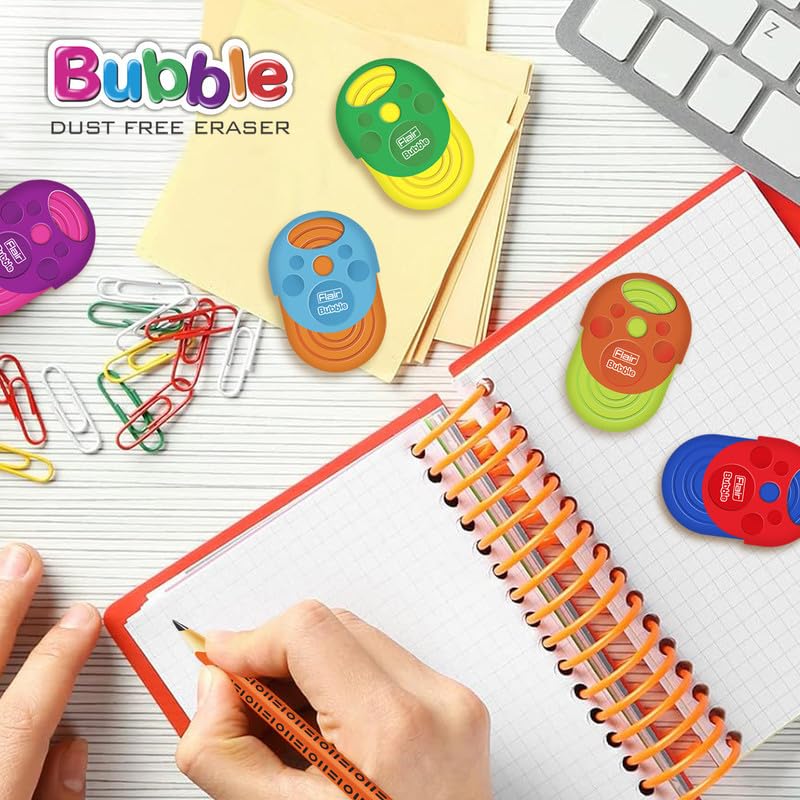Flair Creative Series Non Toxic Bubble Eraser Blister Set | Neat & Dust Free Erasing | in Built Holder, Easy to Use | Playful Body Colors | Pack of 6 Erasers - Image 5