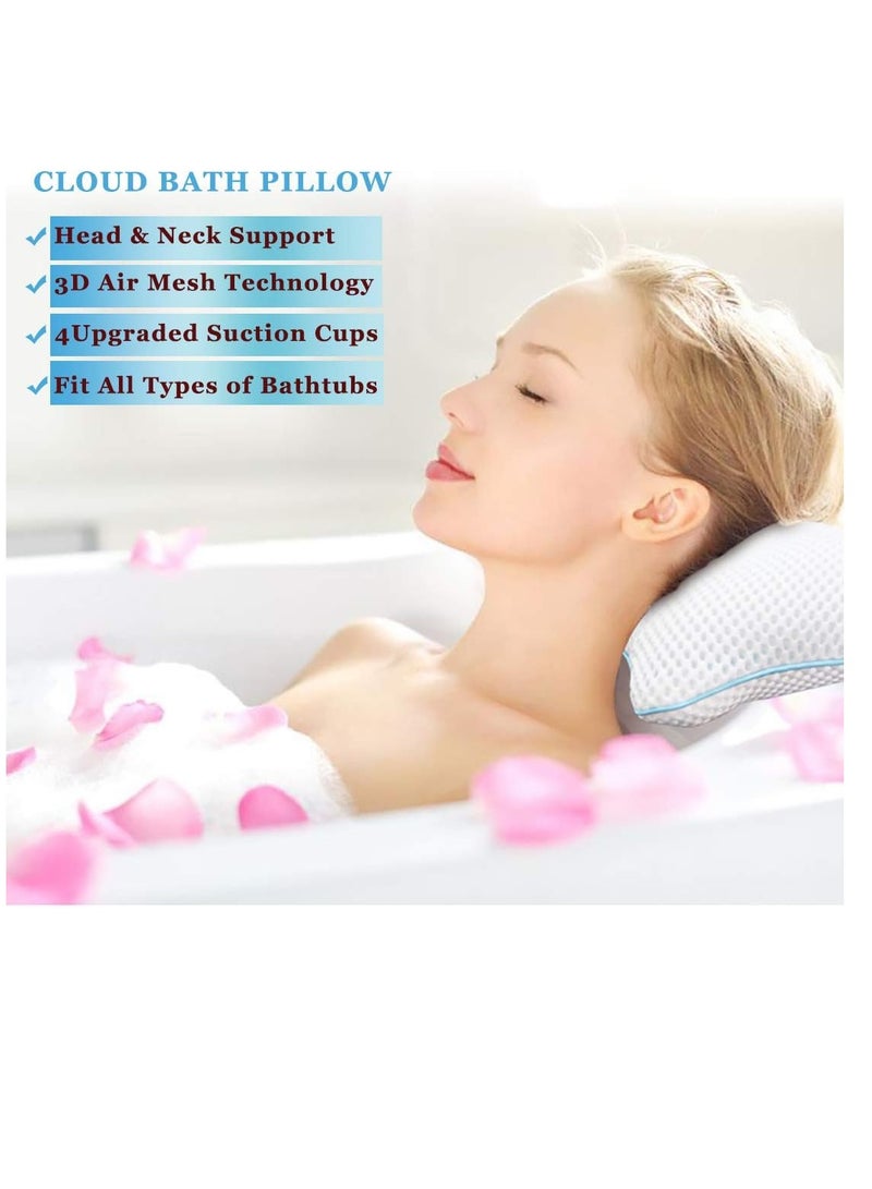 Idle Hippo Non Slip Bath Pillow, Luxury Spa Bathtub Head & Neck Rest Support, Permeable Quick Drying Air Mesh Tub Pillow with 4 Large Suction Cups, Fits Any Tubs, Soft and Relaxing  - Image 2
